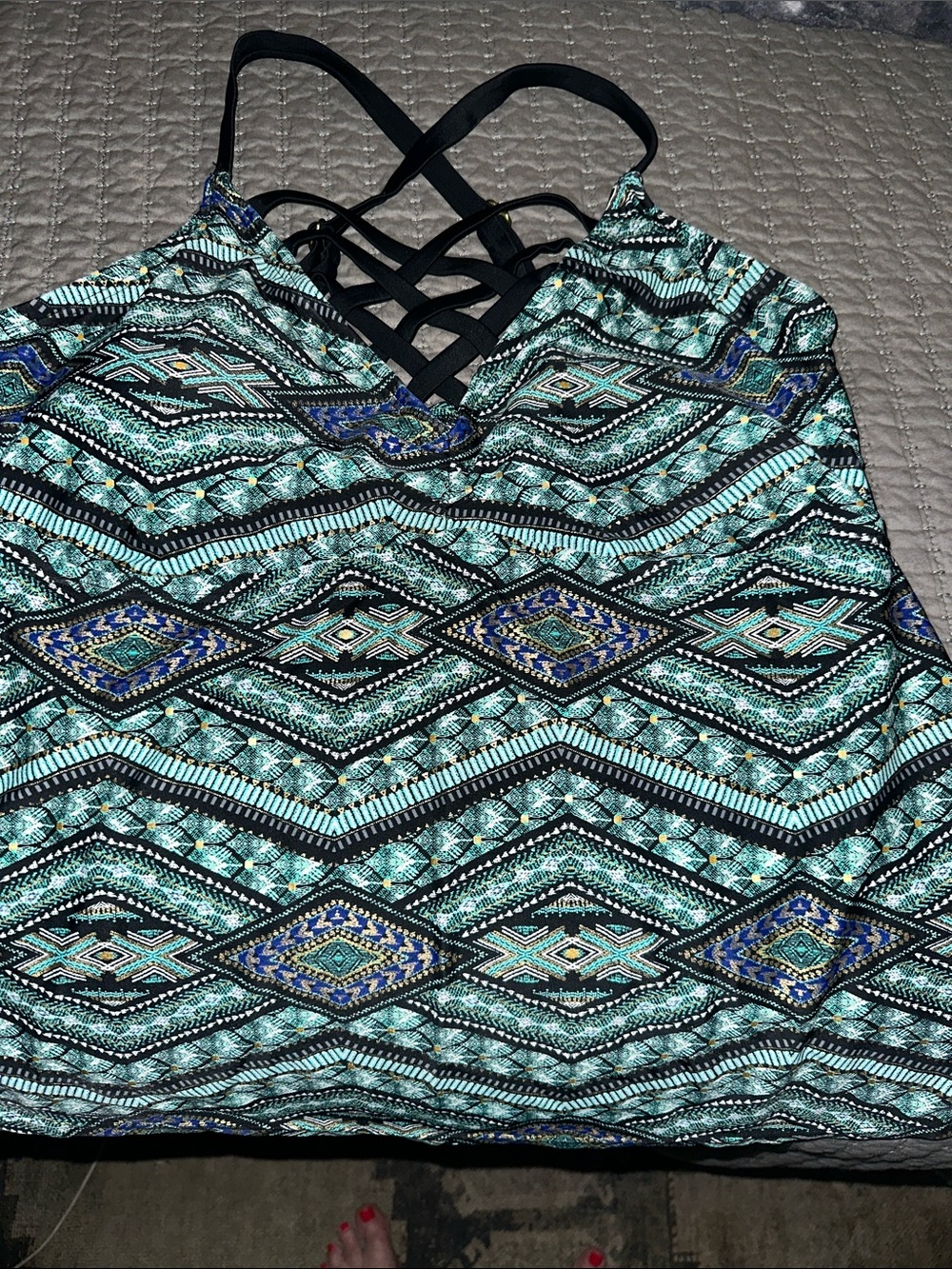 Aqua Tribal Print Strappy Tank Top